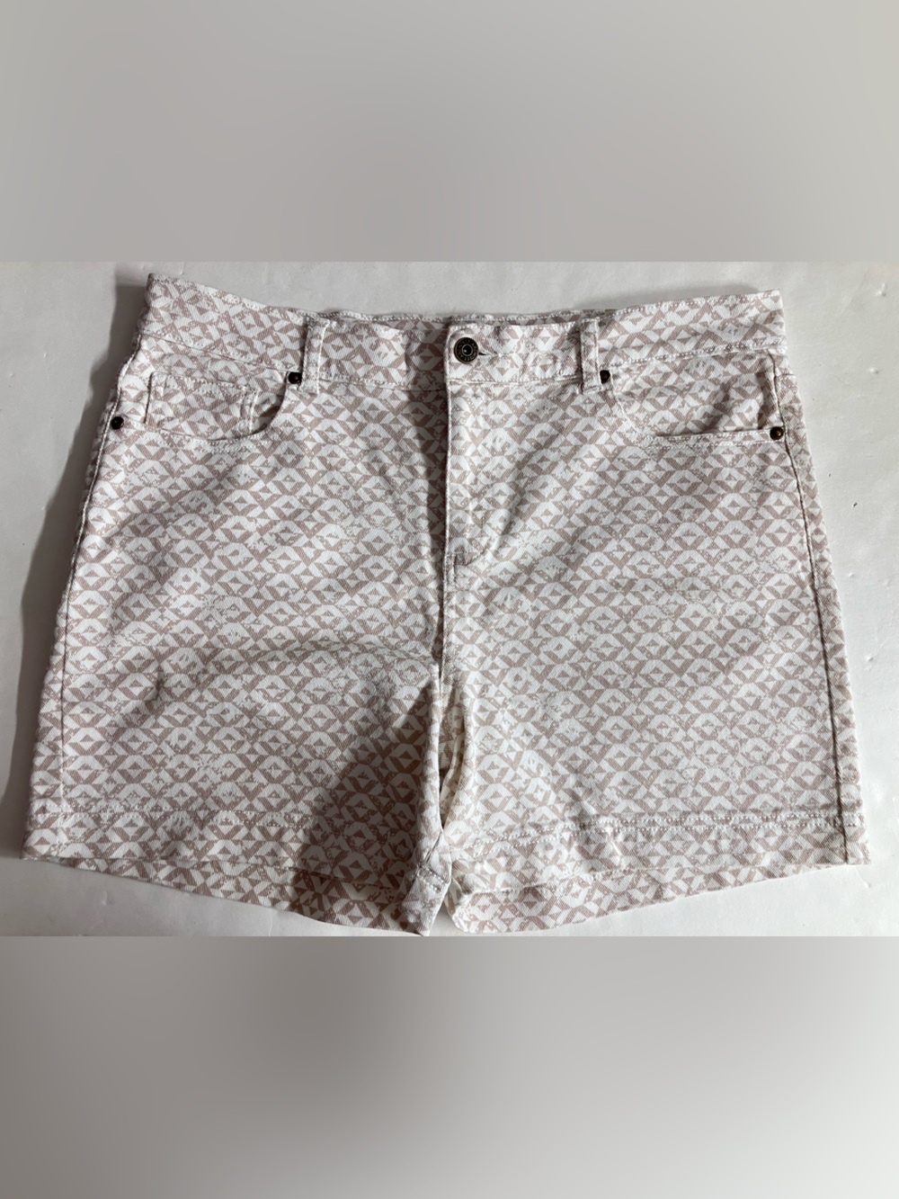Women’s Denim Shorts by Architect, Size 14, Tan/Cream White, Geom Pattern